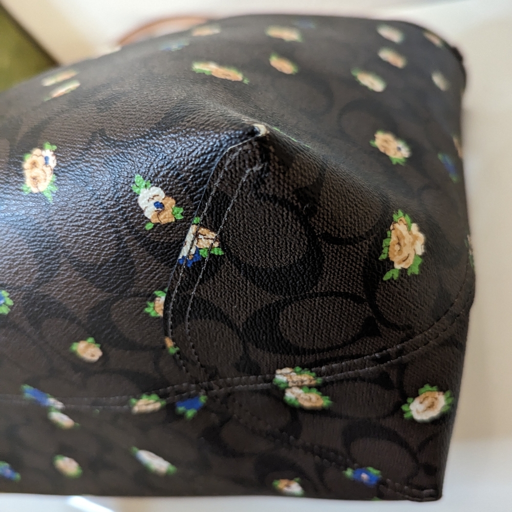 Coach Brown Floral Logo Tote with Blue and Cream Accents - Picture 10 of 16